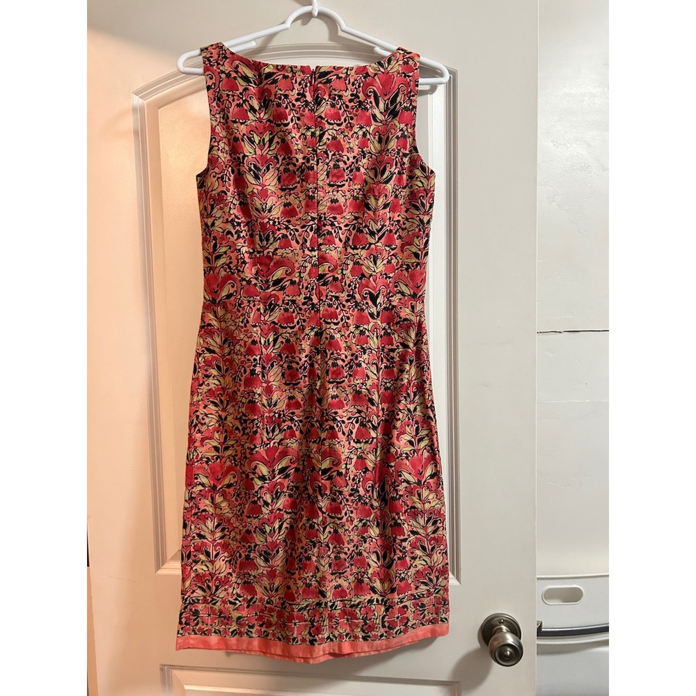 Peruvian Connection Pink Orange Floral Pima Cotton Sheath Dress Size 6 - Picture 2 of 8